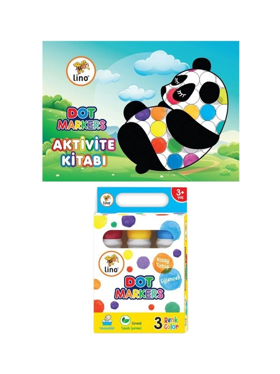 Dot Markers 3’lü Yıkanabilir Kalem ve Boya Kitabı Karışık