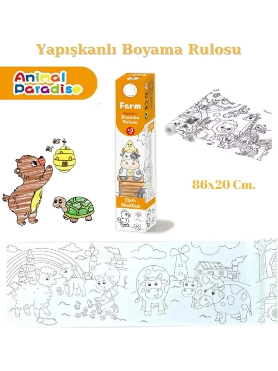 3’lü Yapışkanlı Rulo Resim Boyama Kağıdı (86X20 Cm) + 1 Tüp 12’li Kuru Boya Hediyeli