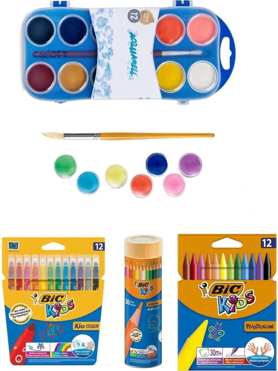  Boyama Seti 12’li Kuruboya + 12’li Keçeli Boya + 12’li Mum Boya + 12’li Sulu Boya