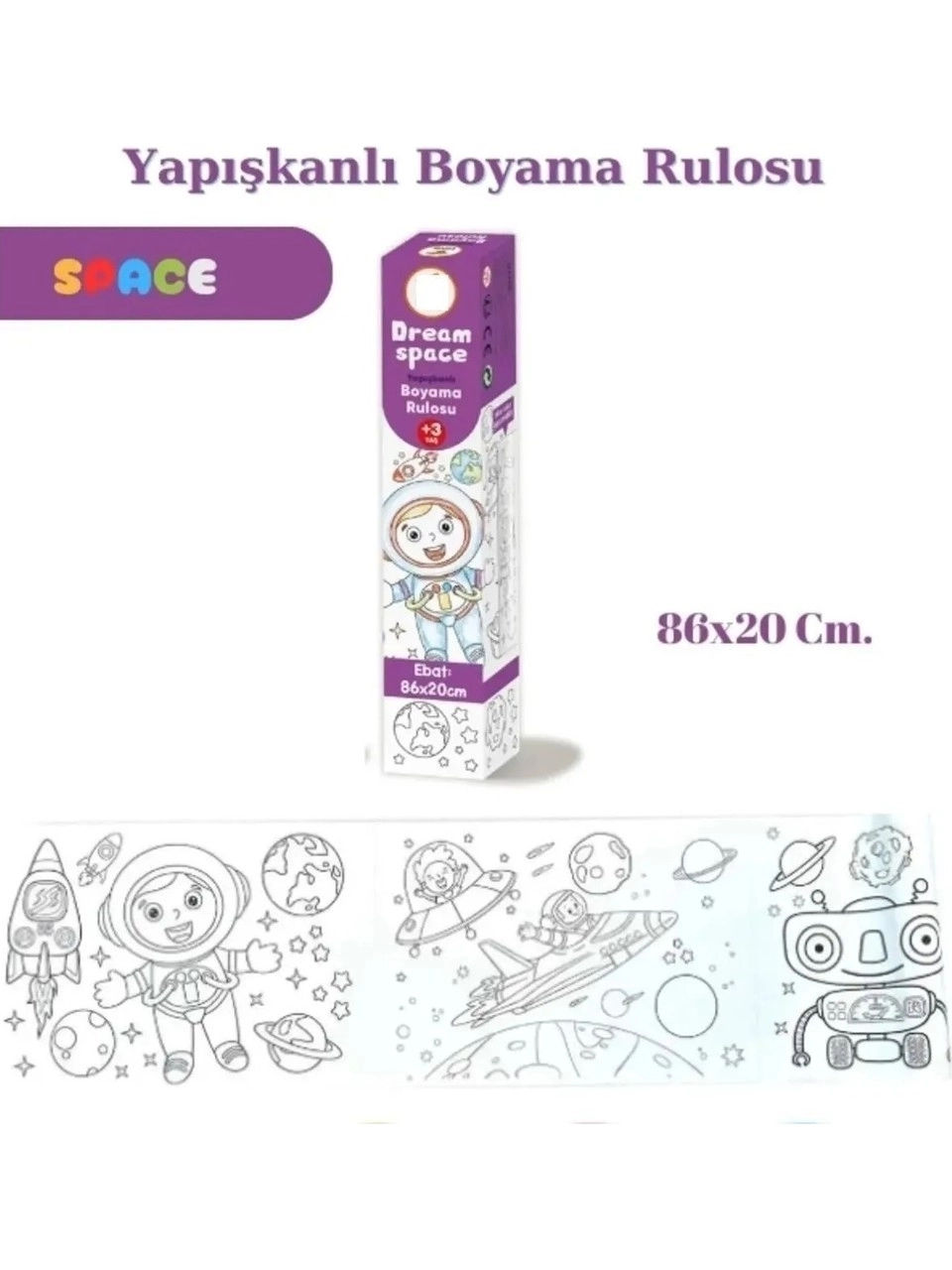 3’lü Yapışkanlı Rulo Resim Boyama Kağıdı (86X20 Cm) + 1 Tüp 12’li Kuru Boya Hediyeli