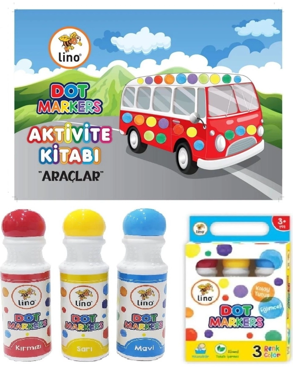 Dot Markers 3’lü Yıkanabilir Kalem ve Boya Kitabı Araçlar