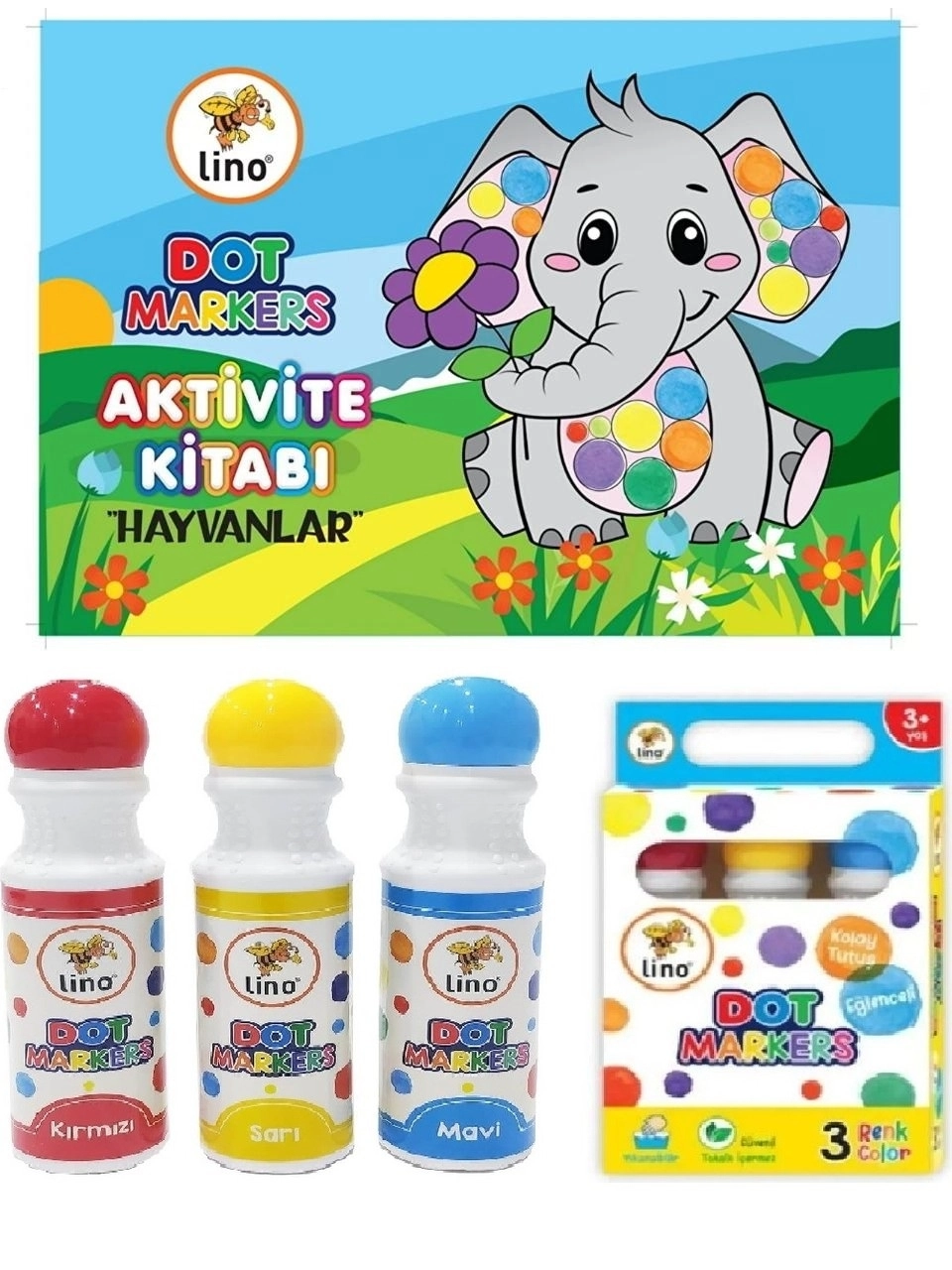 Dot Markers 3’lü Yıkanabilir Kalem ve Boya Kitabı Hayvan