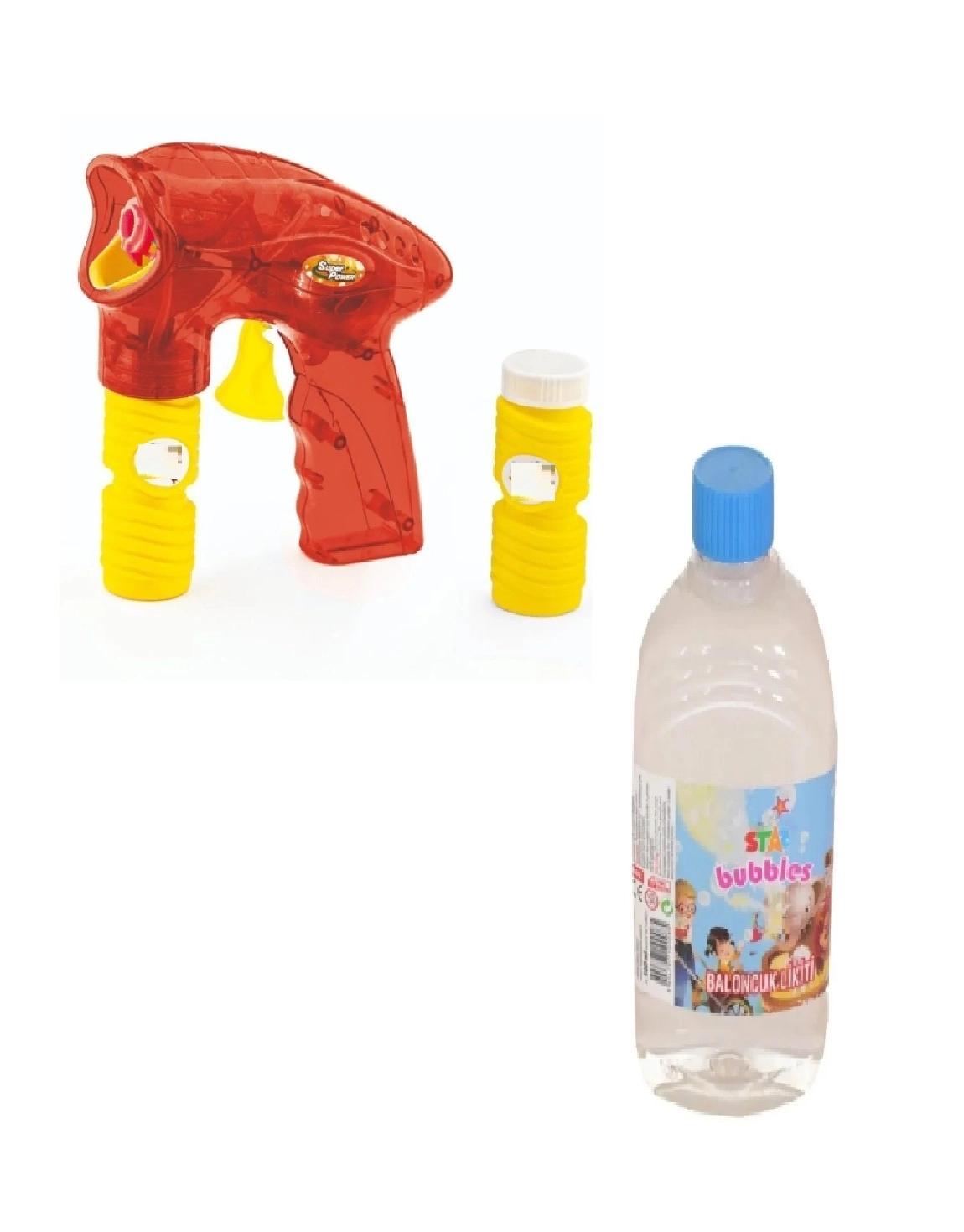 Işıklı Gırgırlı Köpük Tabancası ( Kırmızı) - Köpük Baloncuk Likiti 500 Ml