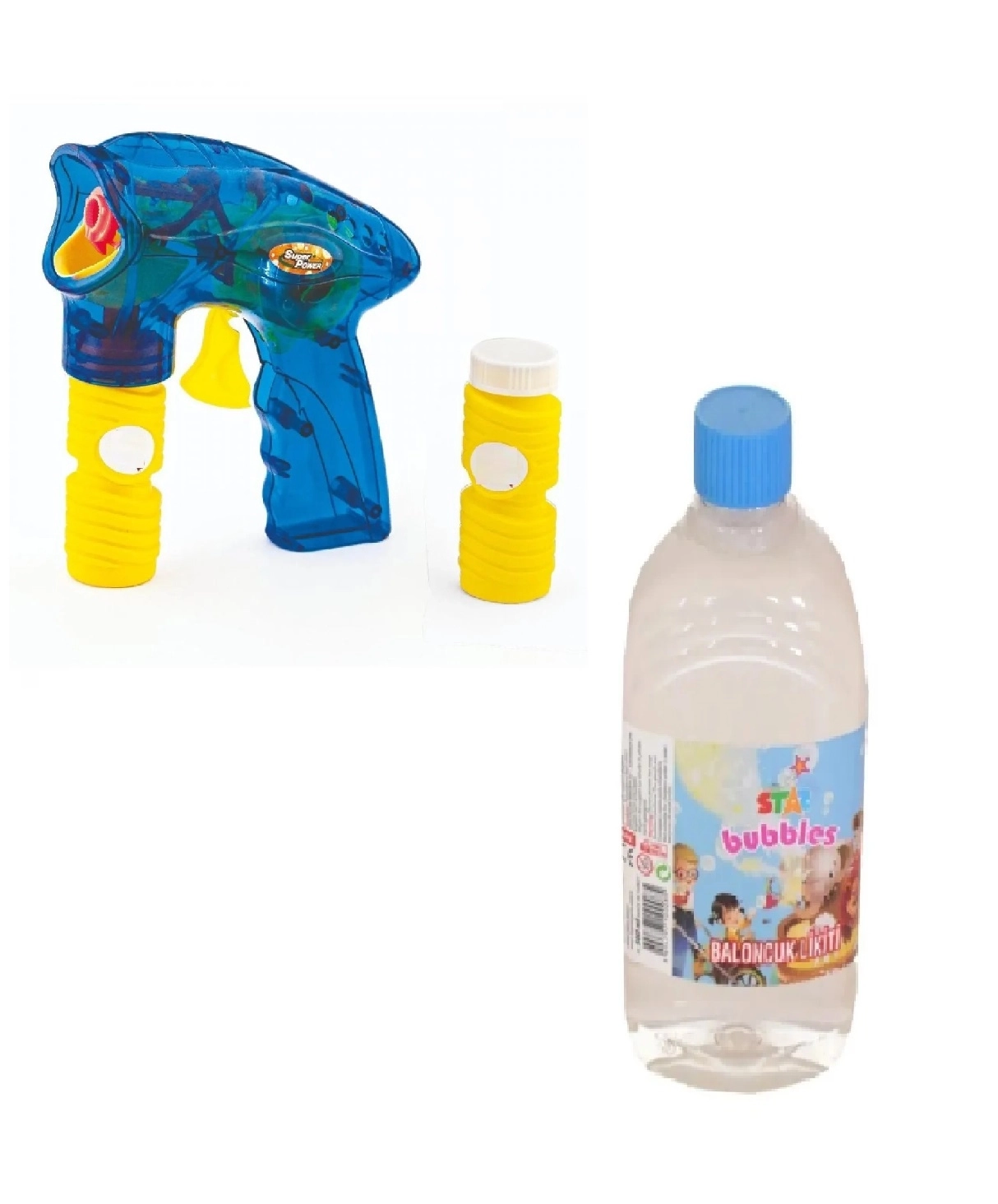 Işıklı Gırgırlı Köpük Tabancası ( Mavi ) -Köpük Baloncuk Likiti 500 Ml