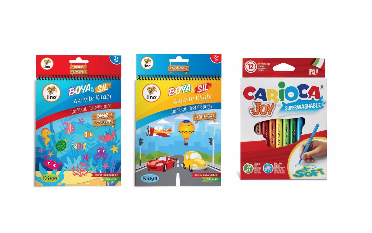 2’li Boya Sil Aktivite Boyama Kitabı ( Silinebilir ) & Carioca 12’li Boya