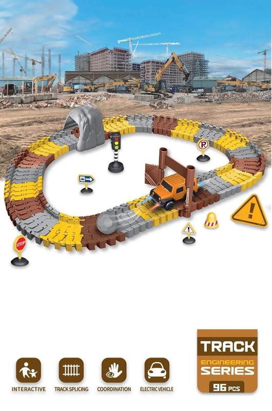 96 Parça İnşaat Temalı Hareketli Raylar Araçlı İnşaat Tracks