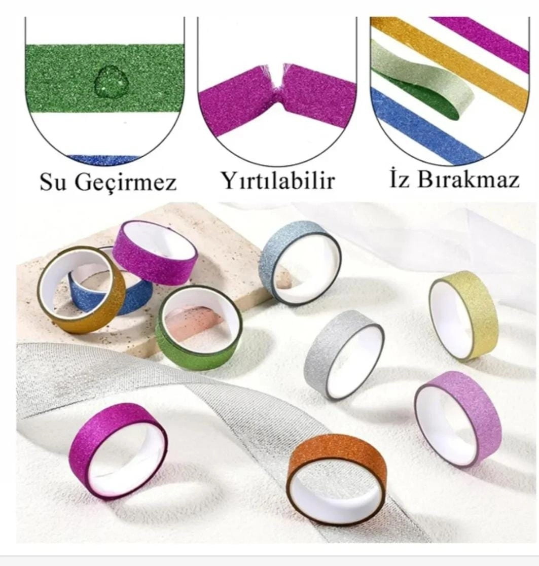 Renkli Simli Bant 12mm x 3 m ( 1 Pakette 10 Adet )