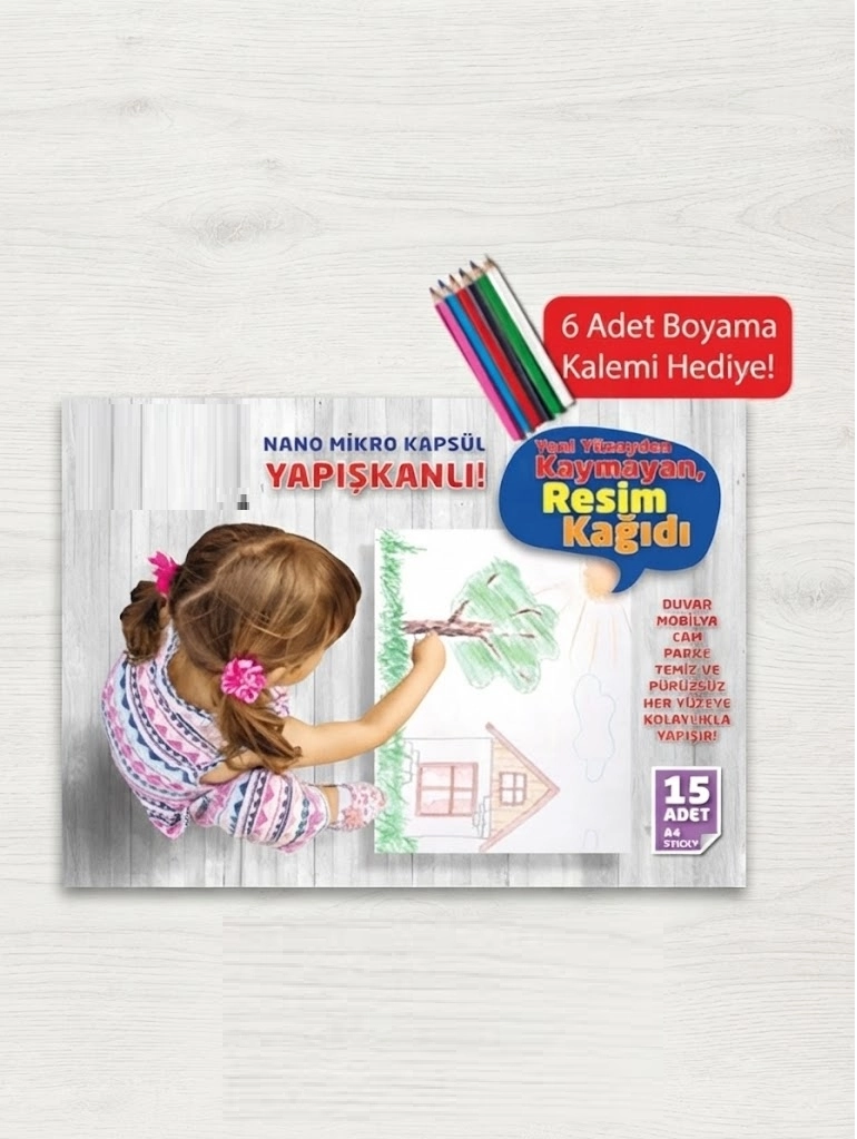 Boyama Kitabı Seti - Yapışkanlı Beyaz ve Resimli Boyama Kağıdı - Stickerlı Boyama Kitabı Mavi