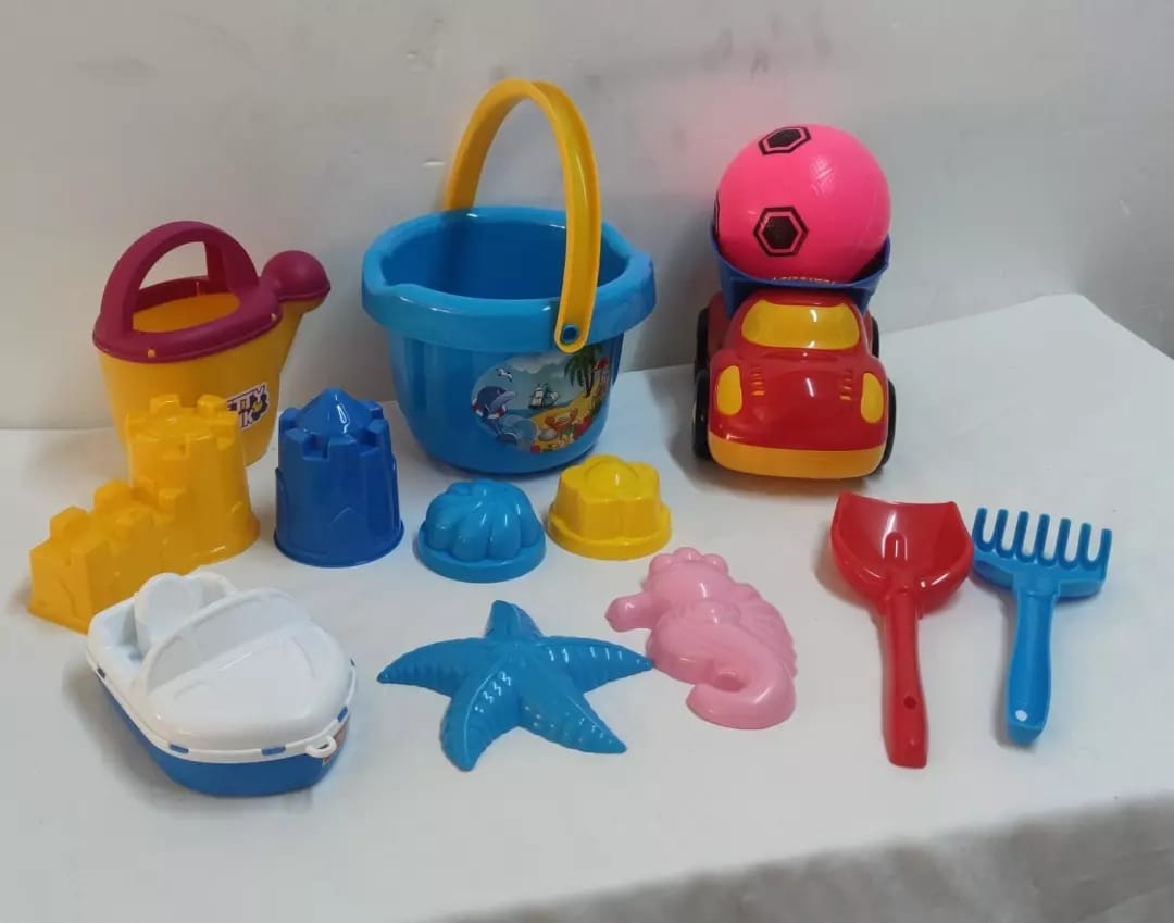 Büyük Kova Kum Kalıpları Kürek Tırmık Top Plaj Oyuncak Seti
