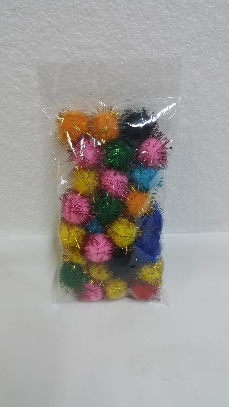 Karışık Renkli Yumuşak Ponpon 3 cm 30 Adet Simli