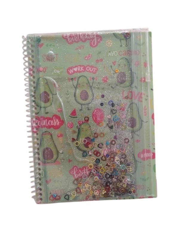 A5 Boy Simli Ve Sulu Şeffaf Kalemlikli Defter - Avokado