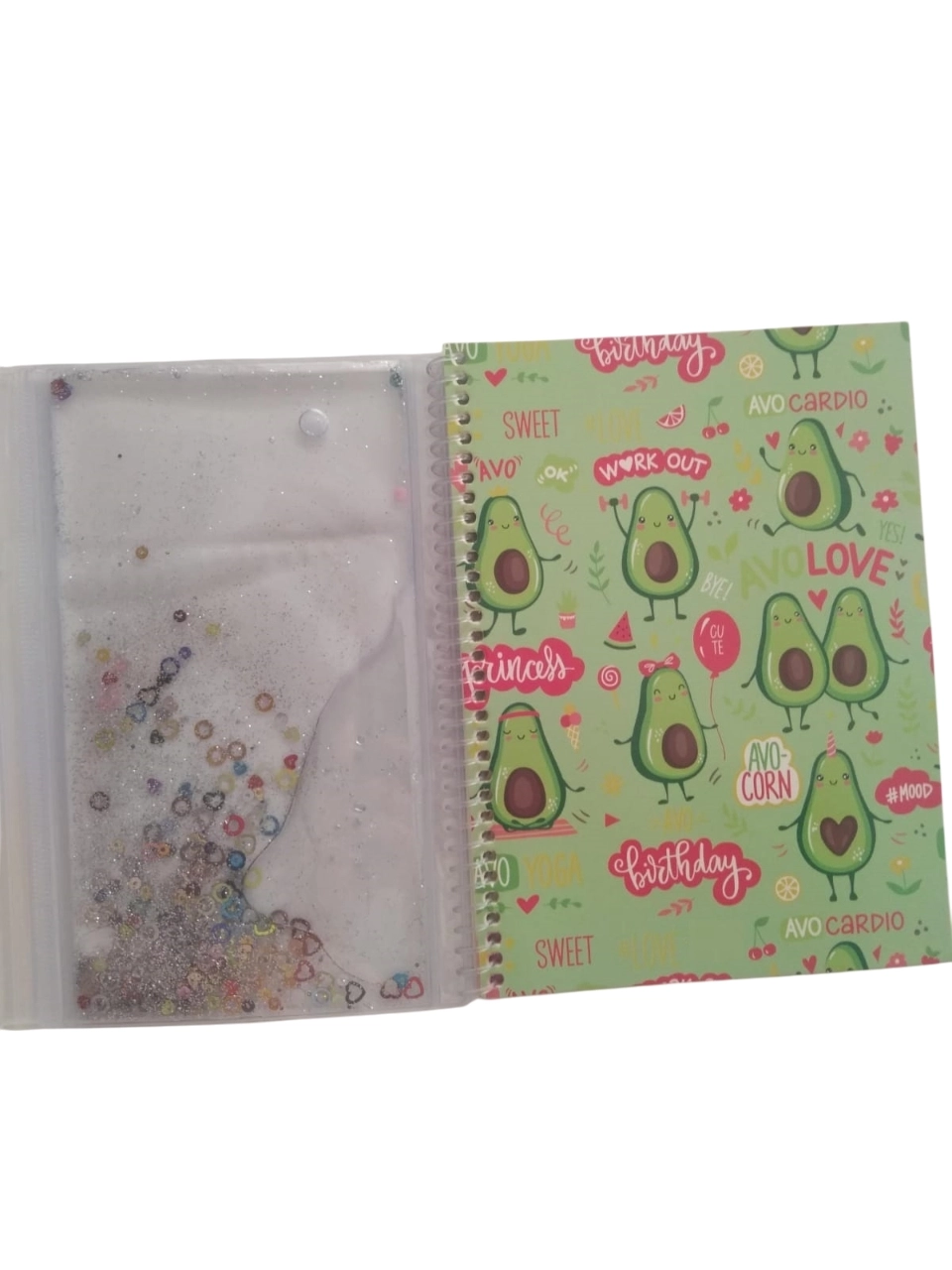 A5 Boy Simli Ve Sulu Şeffaf Kalemlikli Defter - Avokado