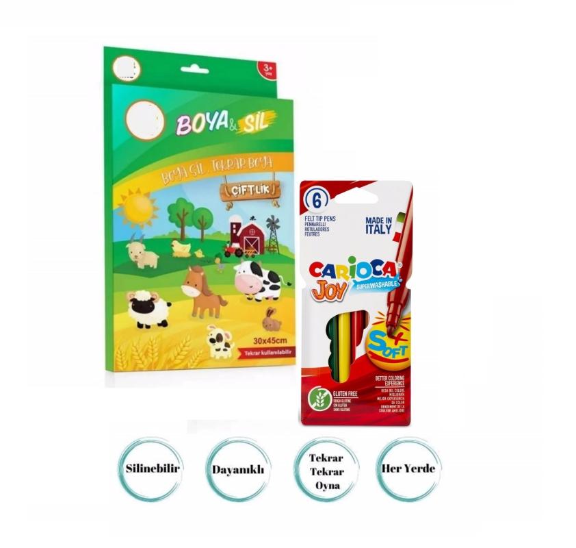  Boya Sil Aktivite Boyama Matı Çiftlik + 6’lı Keçeli Kalem