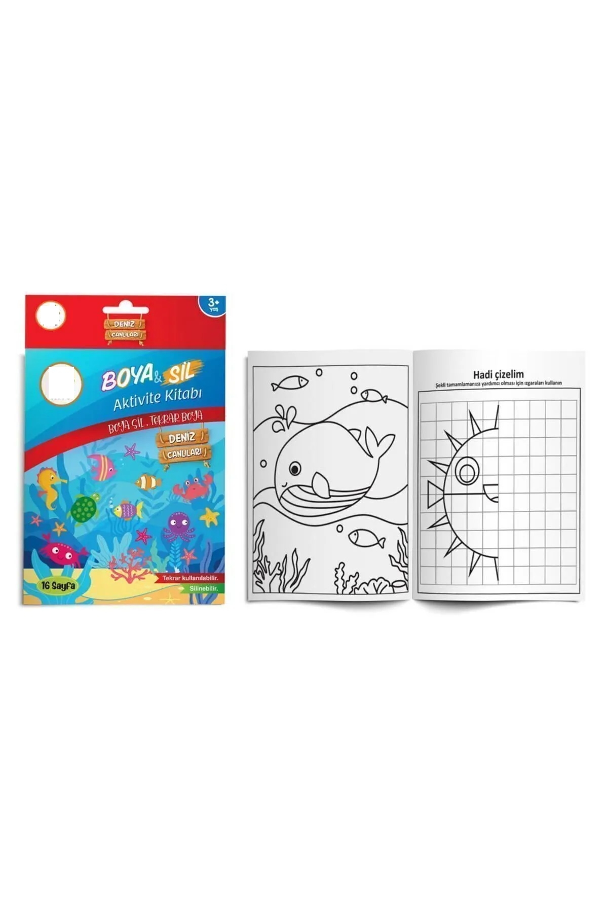 3’lü  Boya Sil Aktivite Boyama Kitabı ( Silinebilir) + 6’lı  Keçeli Kalem
