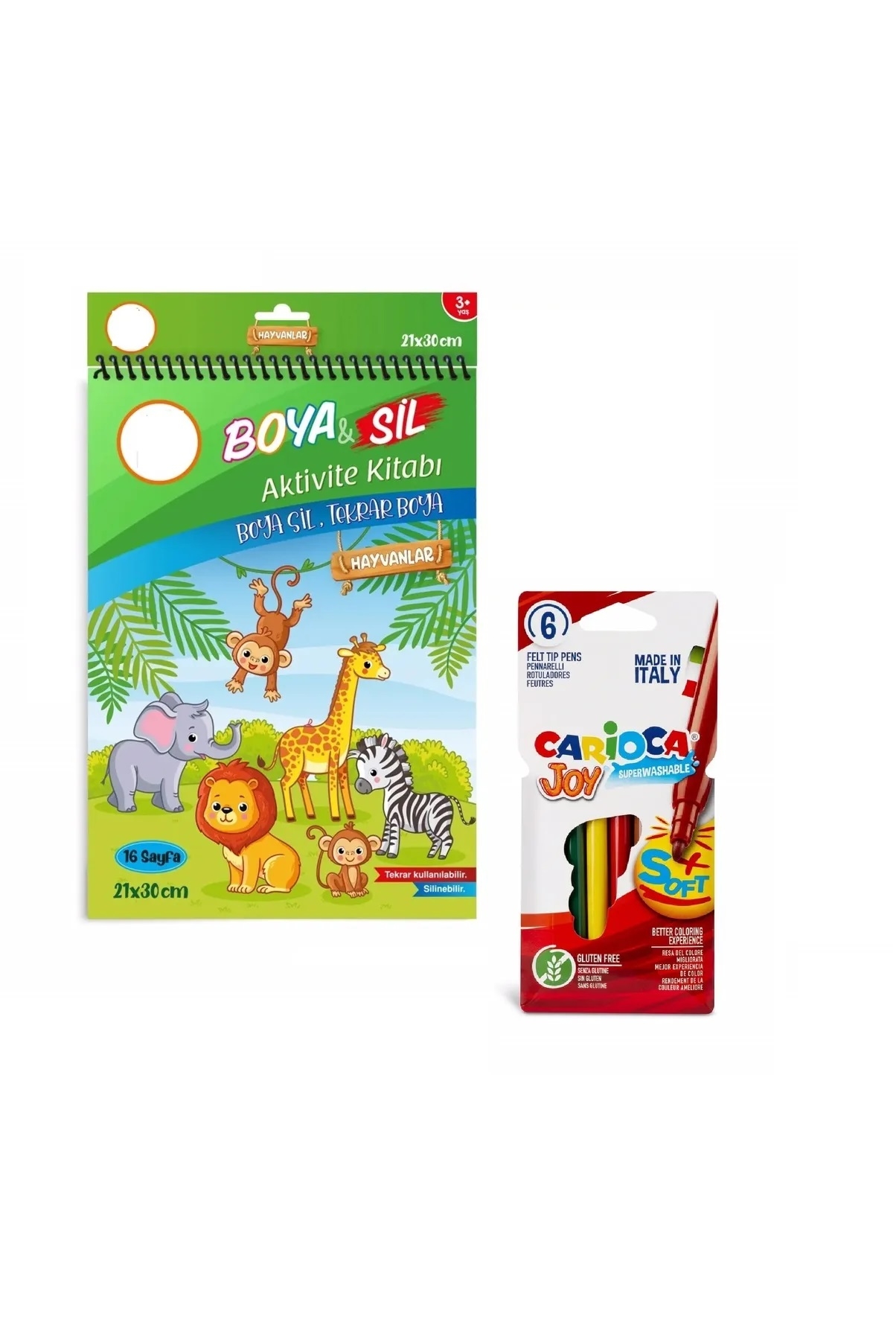 Boya Sil Aktivite Boyama Kitabı (A4 Boy) Hayvanlar ( Silinebilir ) & 6’lı Keçeli Kalem