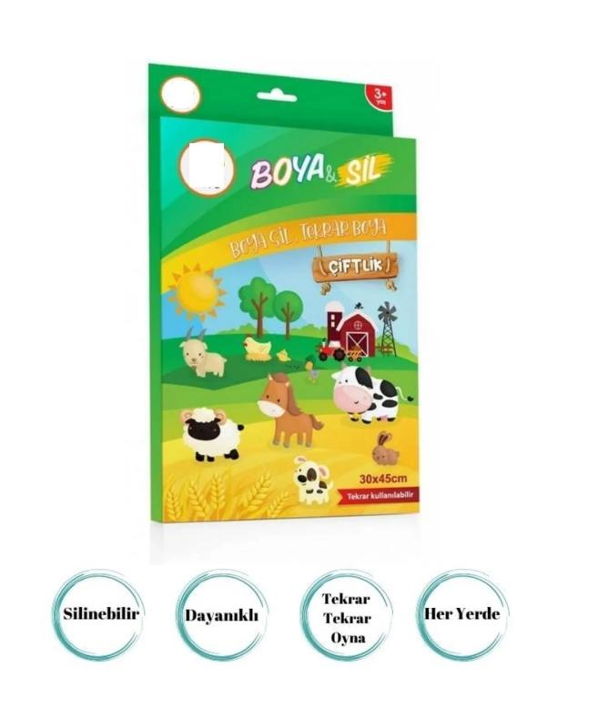 Boya Sil Aktivite Boyama Matı Çiftlik + 6’lı Keçeli Kalem