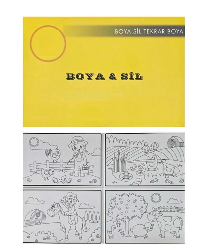  Boya Sil Aktivite Boyama Matı Çiftlik + 6’lı Keçeli Kalem