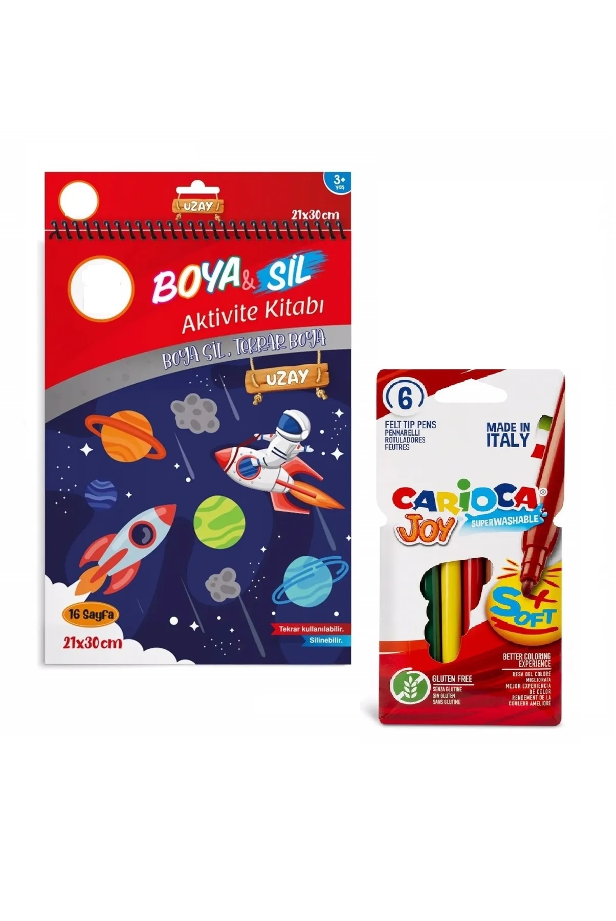 Boya Sil Aktivite Boyama Kitabı (A4 Boy) Uzay ( Silinebilir ) & 6’lı Keçeli Kalem
