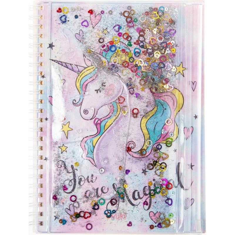 A5 Boy Simli Ve Sulu Çizgili Defter - Unicorn