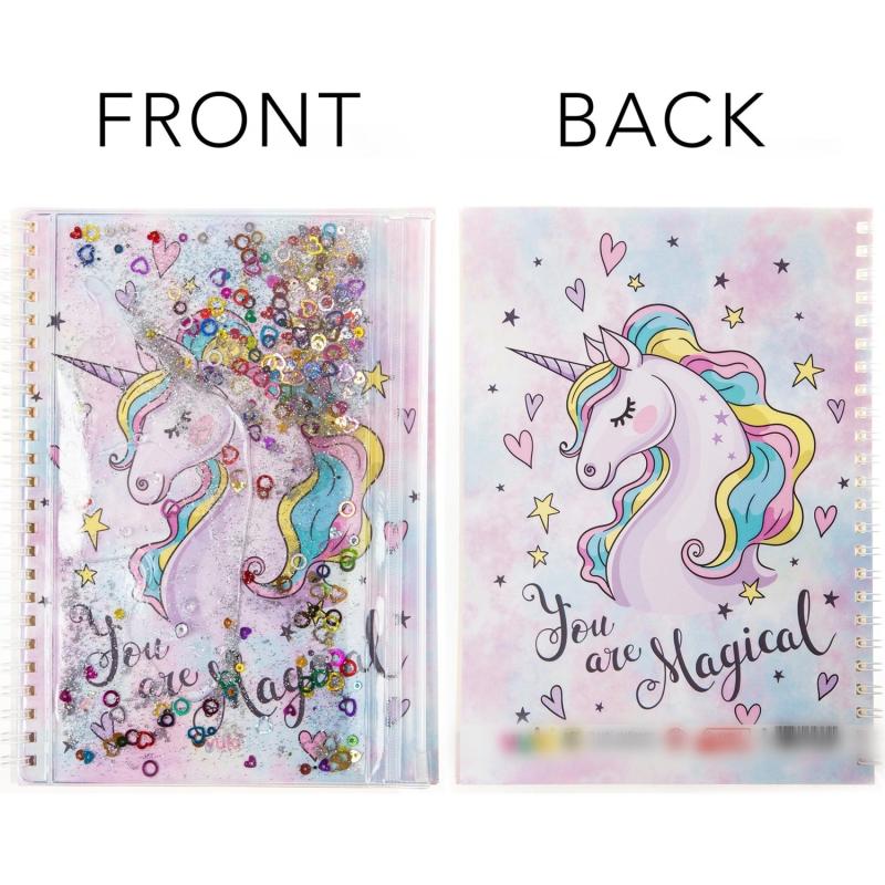 A5 Boy Simli Ve Sulu Çizgili Defter - Unicorn