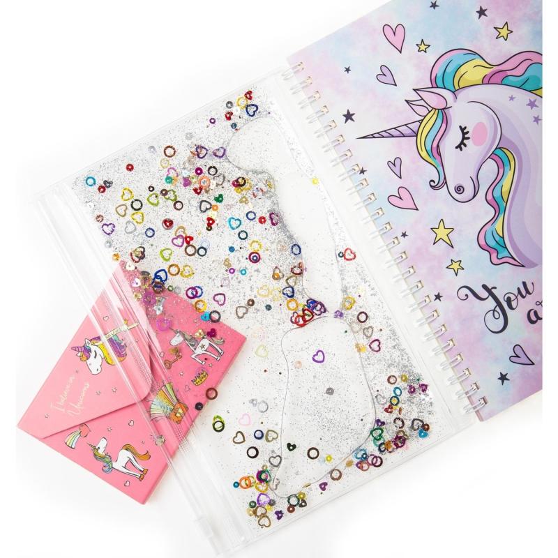 A5 Boy Simli Ve Sulu Çizgili Defter - Unicorn