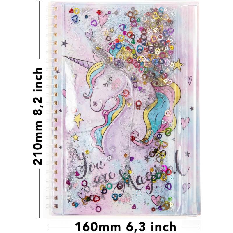 A5 Boy Simli Ve Sulu Çizgili Defter - Unicorn