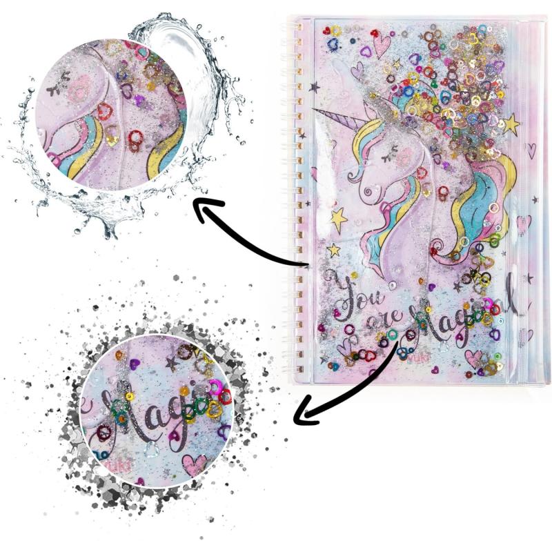 A5 Boy Simli Ve Sulu Çizgili Defter - Unicorn