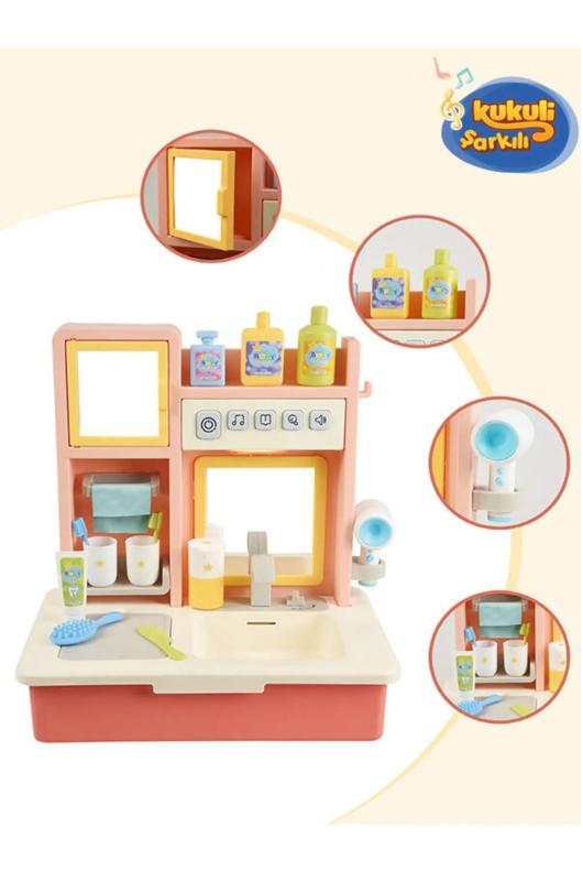 Kukuli Şarkılı Eğitici Modern Banyo Seti Oyuncak Banyo - Pembe