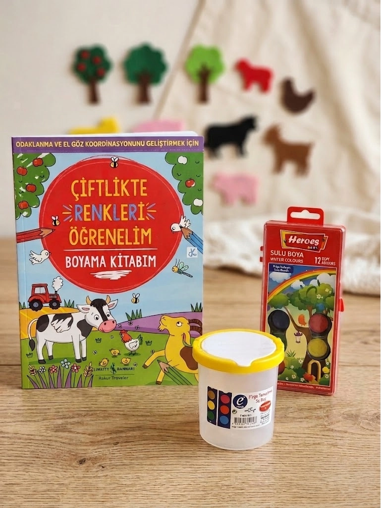 Çiftlikte Renkleri Öğrenelim Boyama Kitabı Sulu Boya Hediyeli