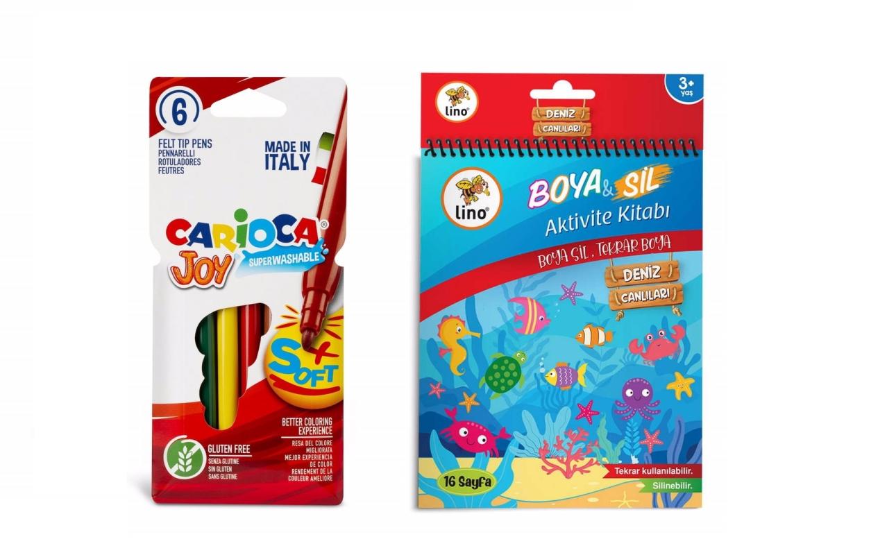 Boya Sil Aktivite Boyama Kitabı Deniz Altı ( Silinebilir ) & Carioca 6’lı Boya
