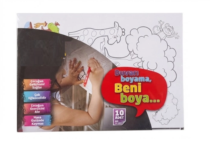 10 Adet Yapışkanlı Resimli Boyama Resim Kağıdı