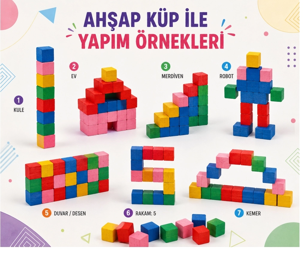 Renkli  Ahşap Bloklar - 100 Adet 10x10 mm