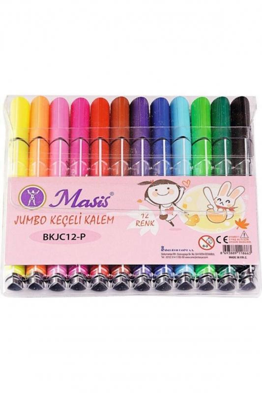 Masis Jumbo Keçeli Kalem, 12 Renk, PVC Paket