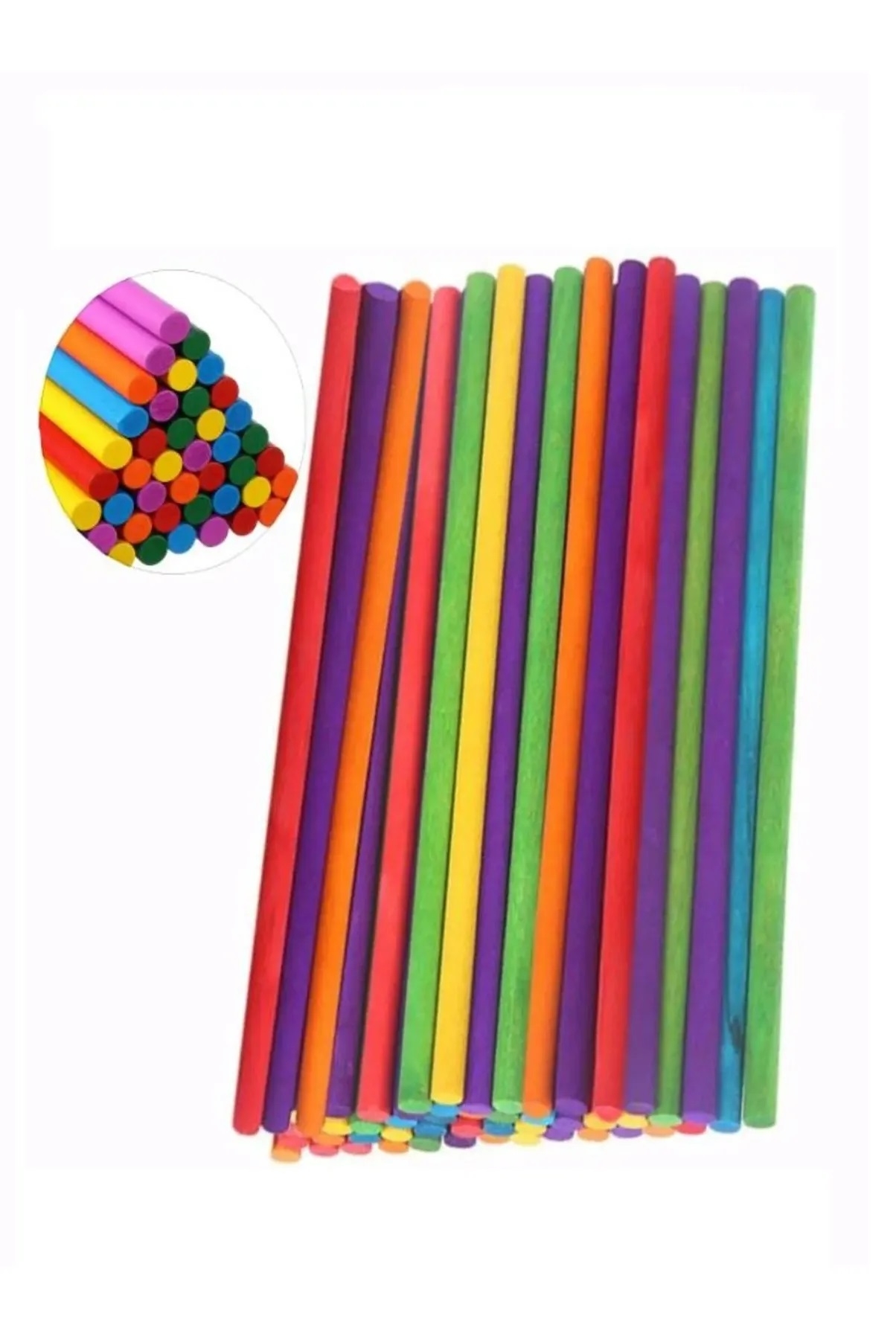 Yuvarlak Renkli Çubuk - Ahşap Çubuk, Muayene Çubuğu, Dil ve Etkinlik Çubuğu 15 cm 50’lik 3’lü Set