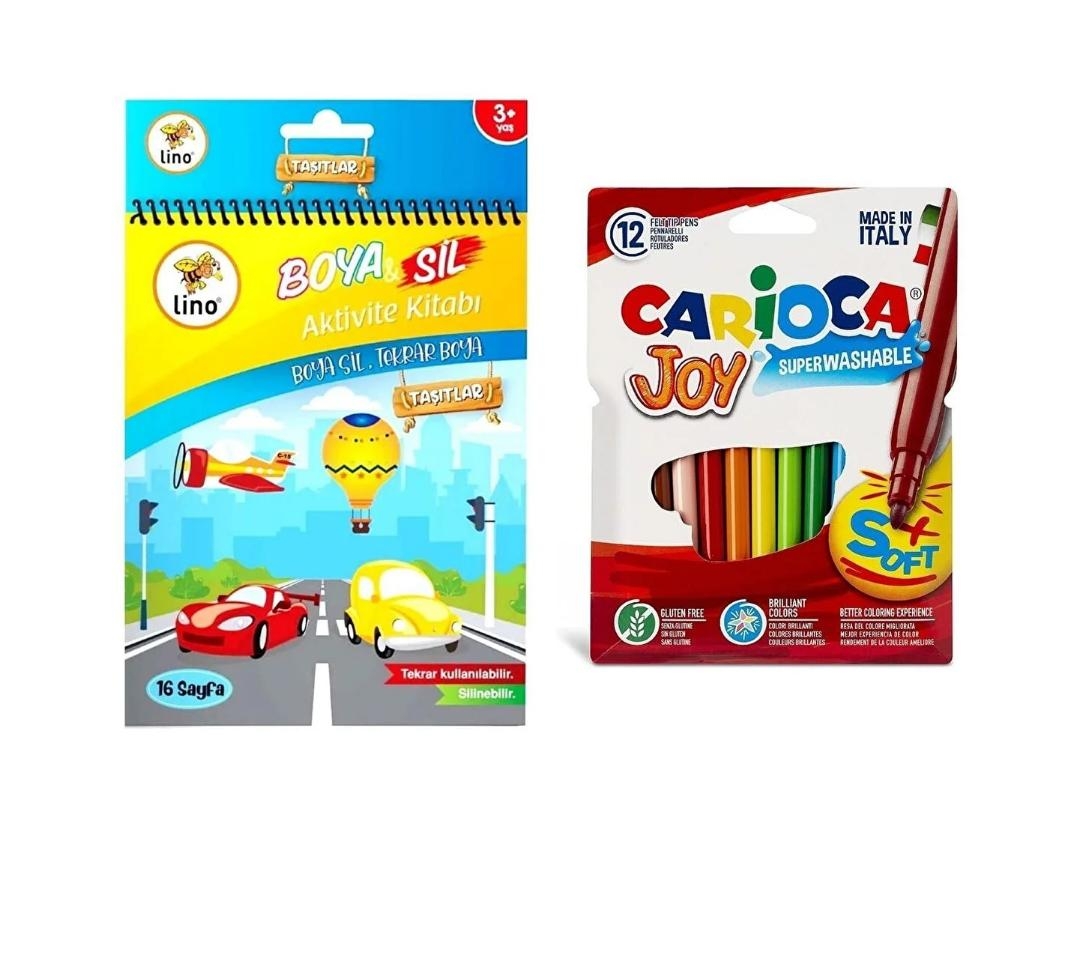Boya Sil Aktivite Boyama Kitabı Taşıtlar ( Silinebilir ) & Carioca 12’li Boya