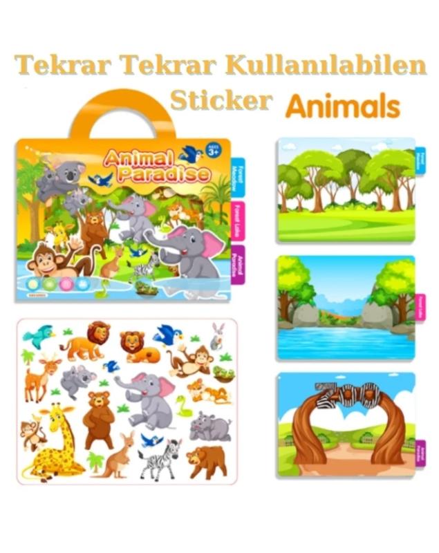Tekrar Tekrar Kullanılabilen Sticker Seti -ANIMAL PARADISE