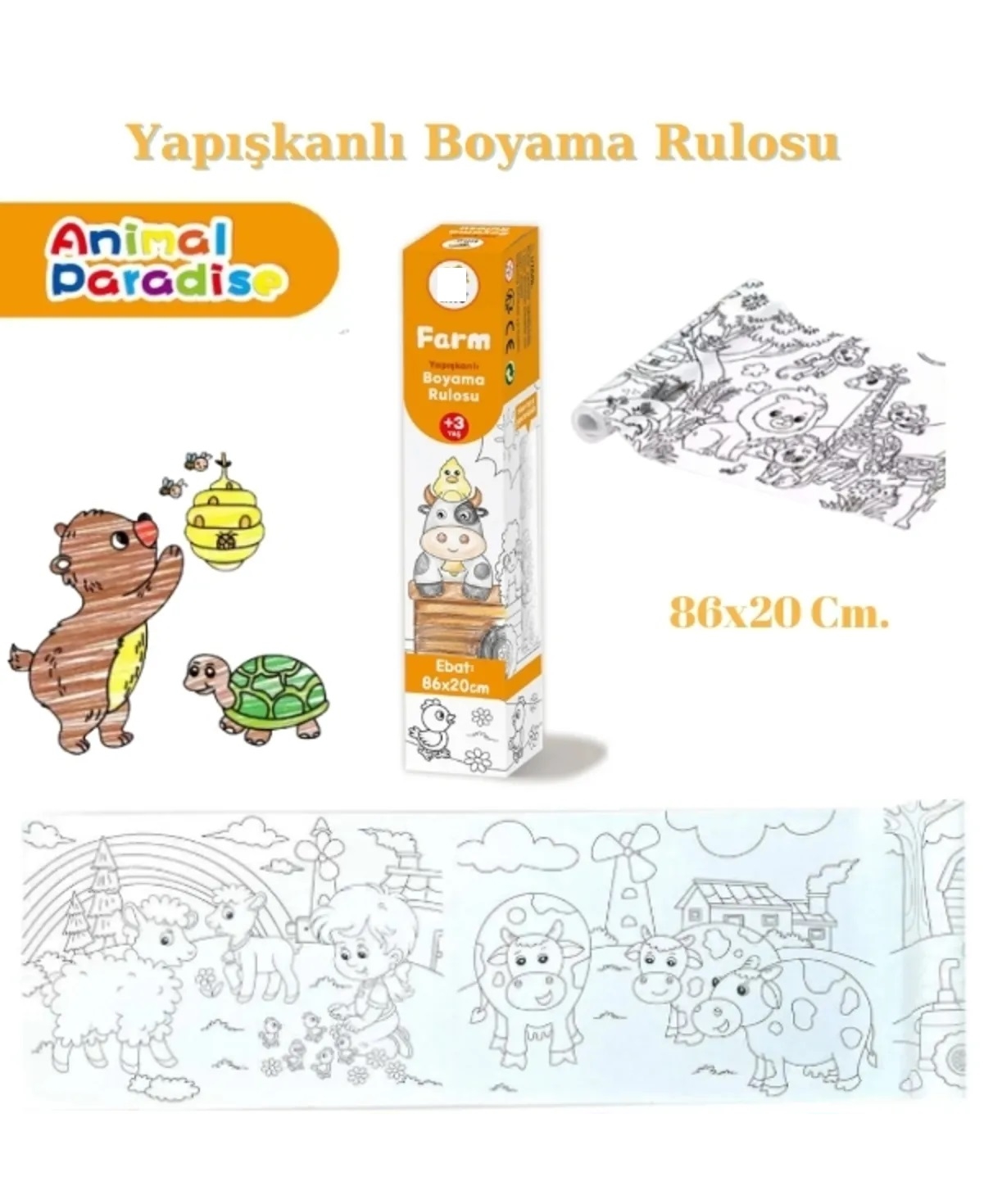 Yapışkanlı Rulo Resim Boyama Kağıdı fARM  86 x 20 cm