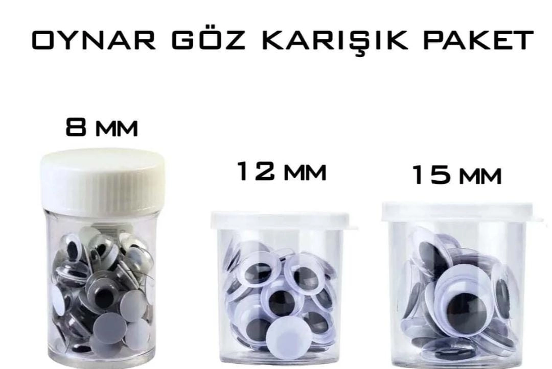 8-12-15 mm Siyah - Beyaz Oynar Göz