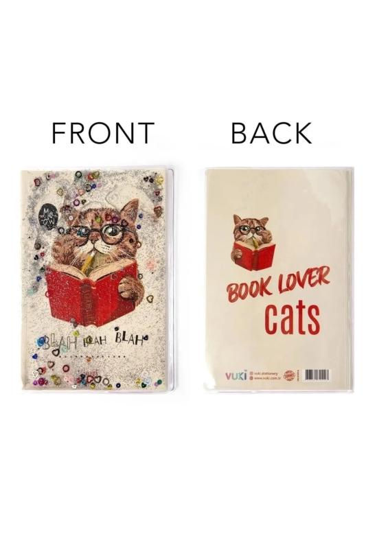 A5 Boy Simli Ve Sulu Çizgili Defter - Kedi