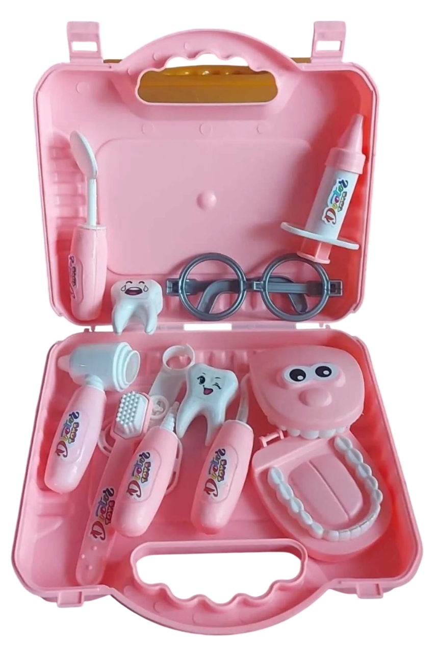 Küçük Çantalı Ağızlı Oyuncak Doktor Dişçi Seti -Pembe