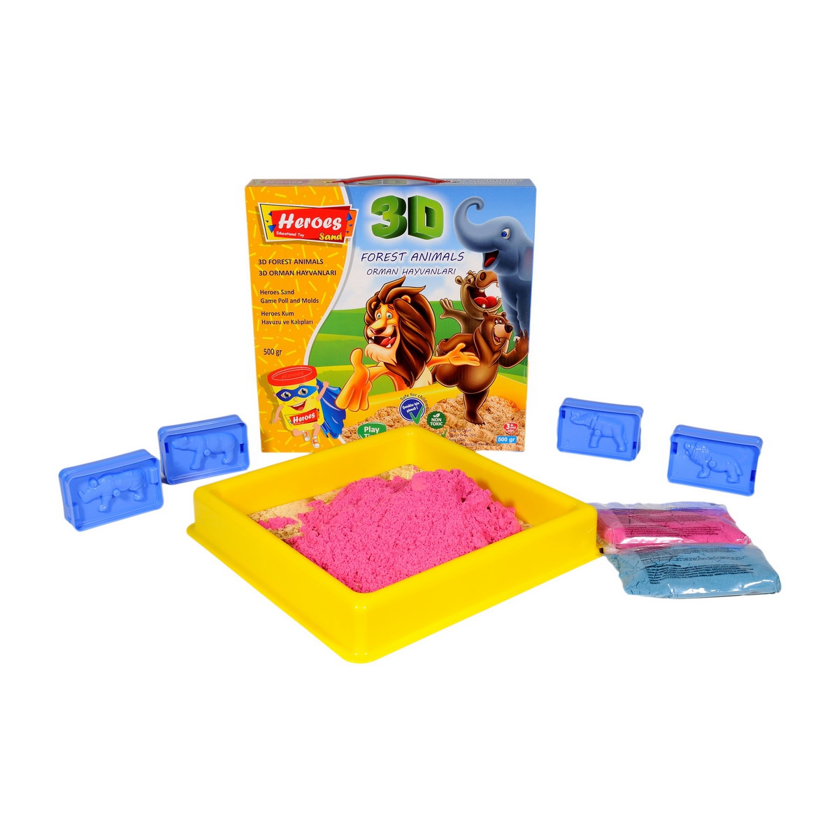 Küçük Havuzlu 3D Boyutlu Orman Hayvanları  Kalıplı 500 Gr Kinetik Kum Seti