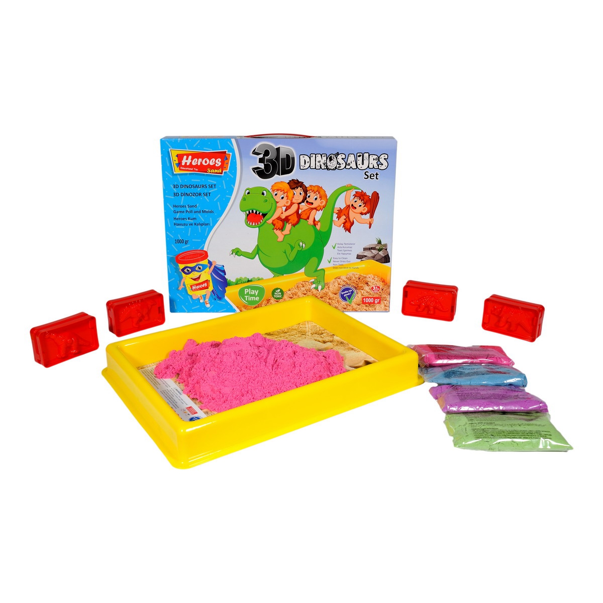 Küçük Havuzlu 3D Boyutlu Dinozor  Kalıplı 500 Gr Kinetik Kum Seti