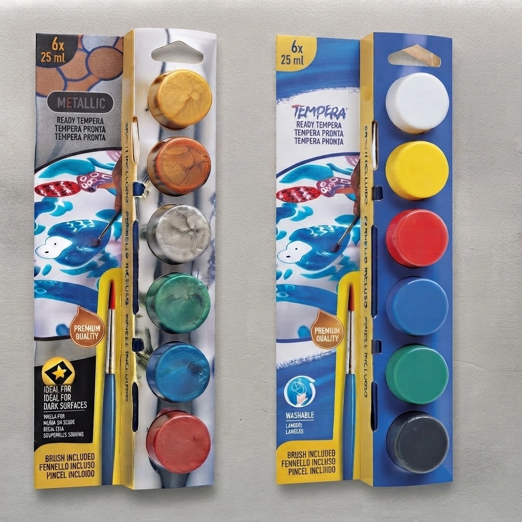 Tempera Yıkanabilir Fırçalı Parmak Boya 25*6 Renk Karışık ve Metalik Renkler