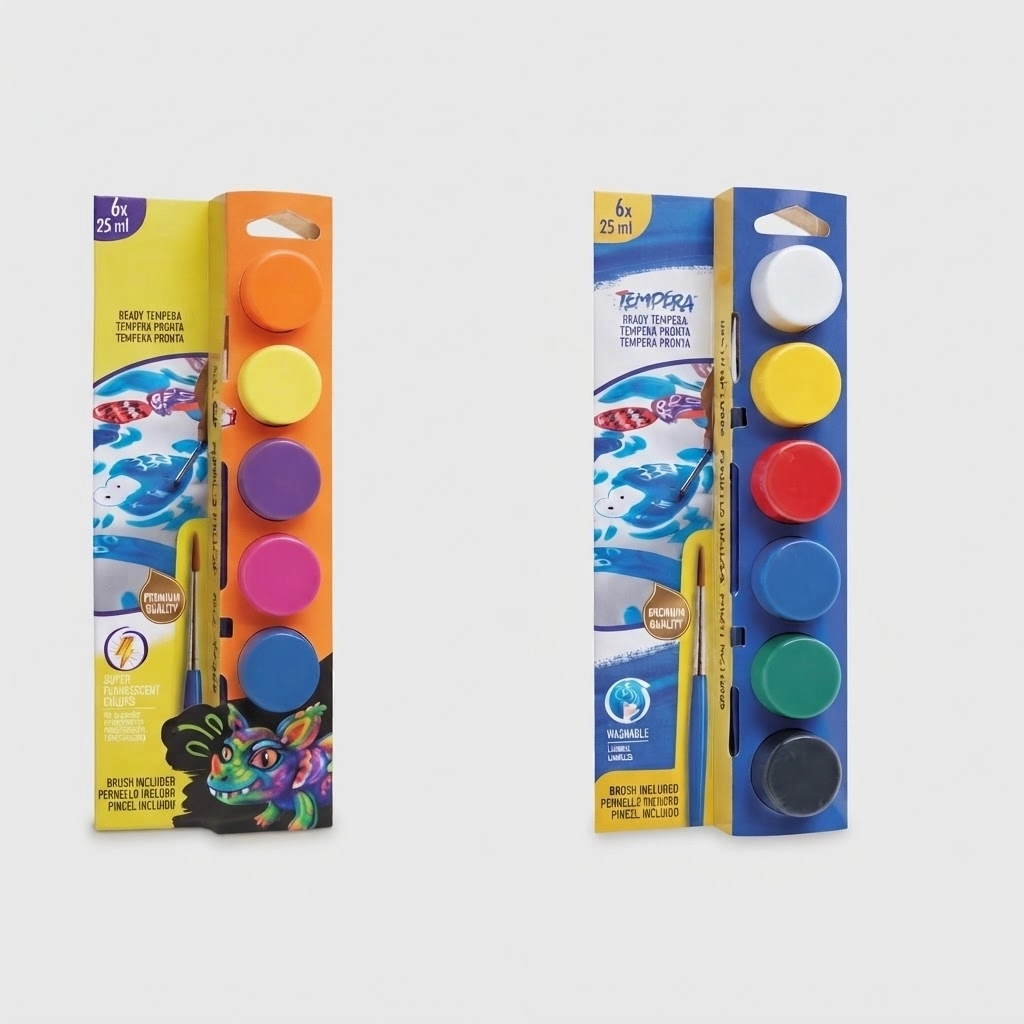 Tempera Yıkanabilir Fırçalı Parmak Boya 25*6 Renk Karışık ve Neon Renkler
