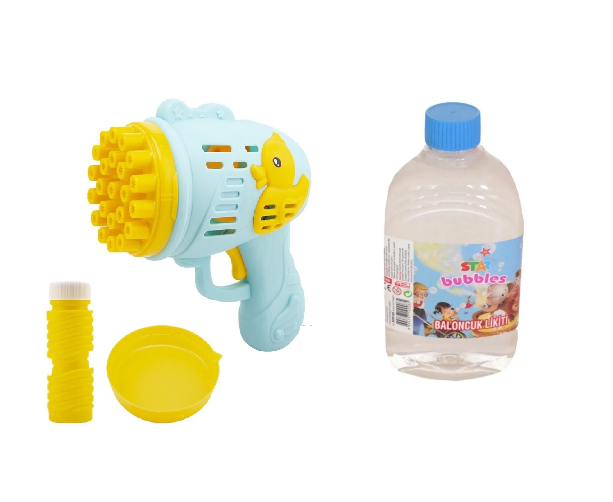 Pilli Köpük Tabanca ( 23 Delikli) - Mavi / Köpük Baloncuk Likiti 500 Ml