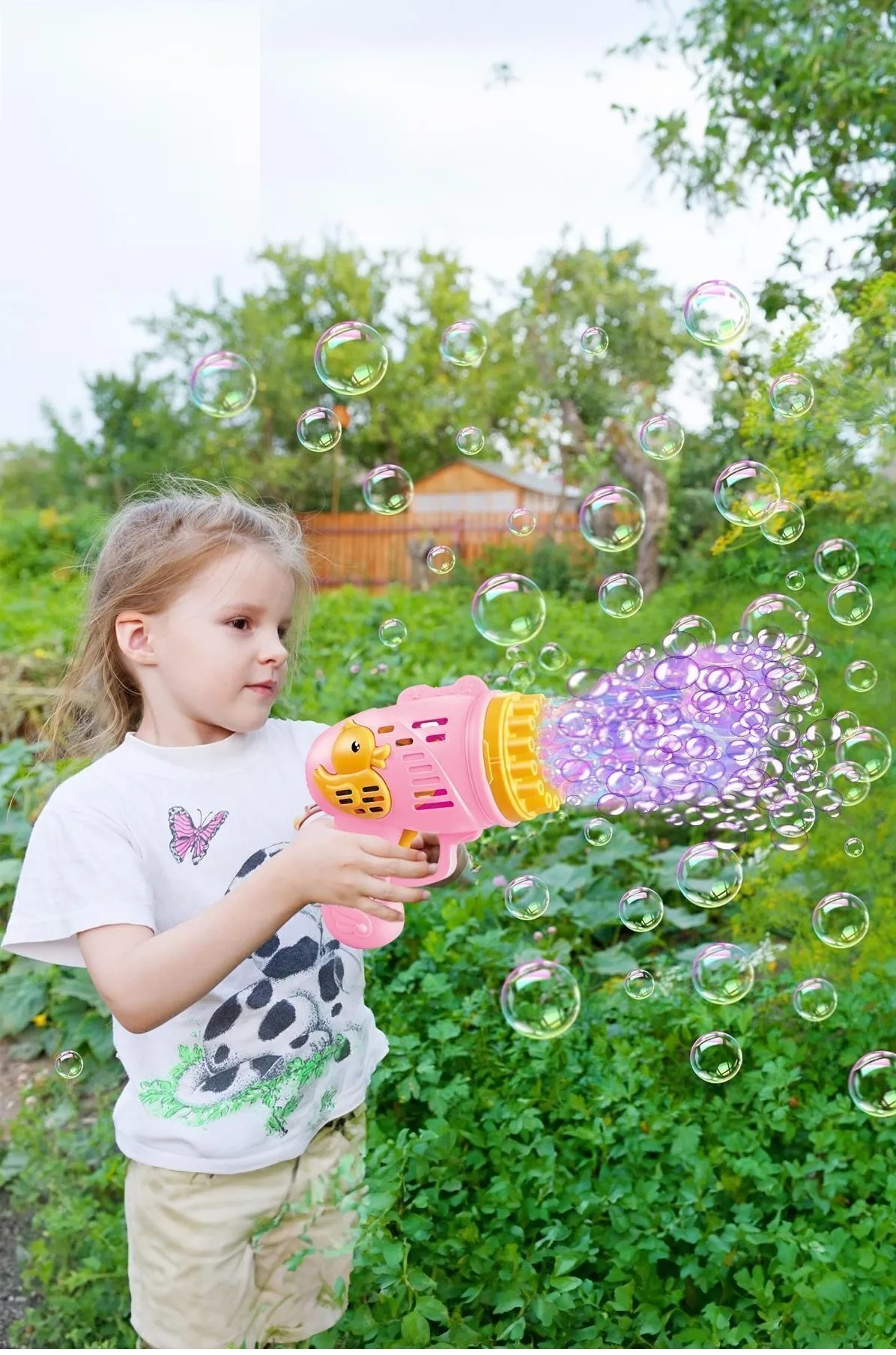 Pilli Köpük Tabanca ( 23 Delikli) - Pembe/ Köpük Baloncuk Likiti 500 Ml