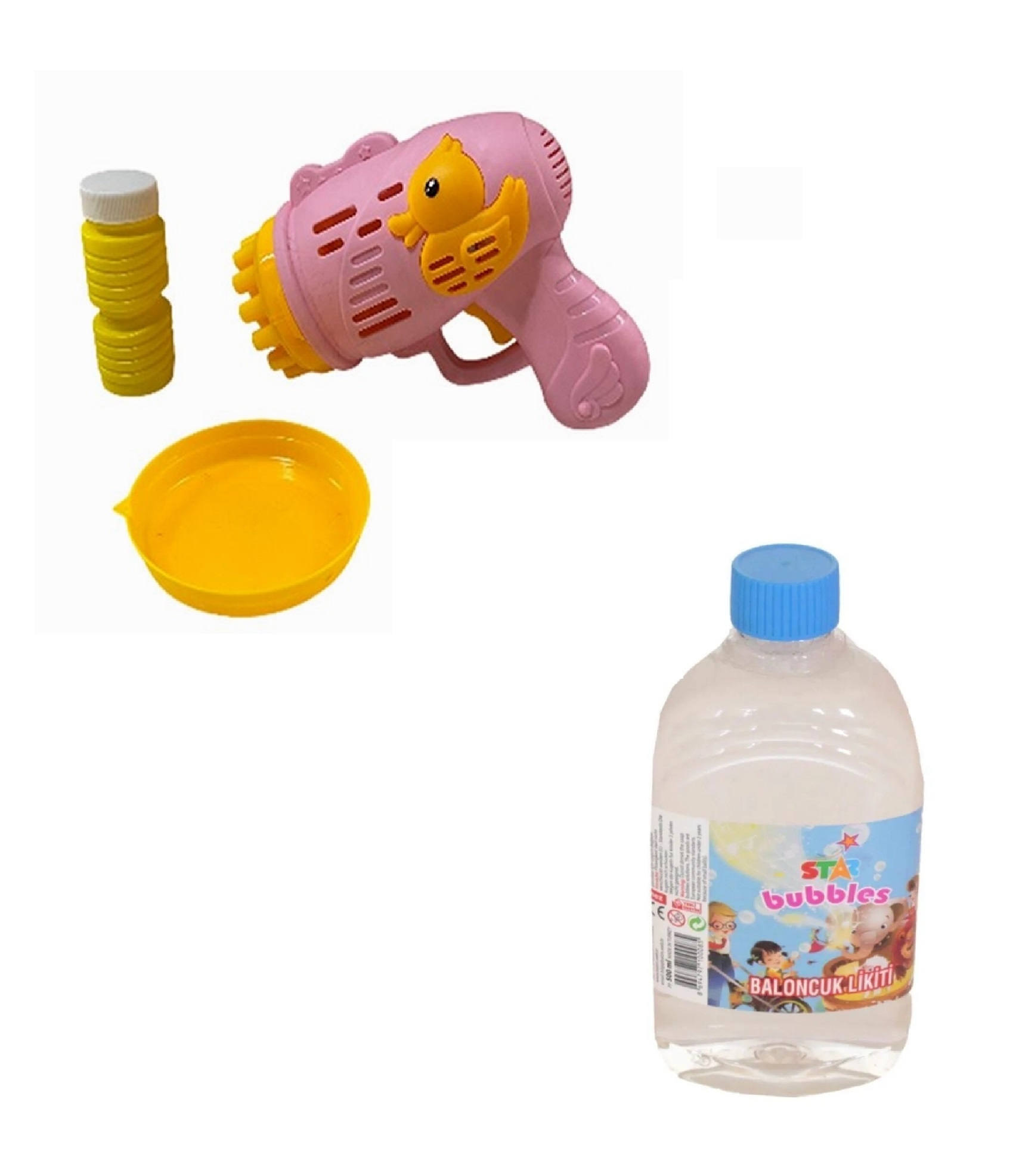 Pilli Köpük Tabanca ( 23 Delikli) - Pembe/ Köpük Baloncuk Likiti 500 Ml