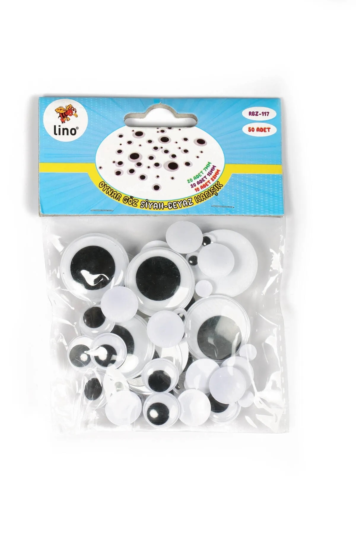 Oynar Göz , Karışık Boy Ponpon, 15 cm’lik Ahşap Dil Çubuğu 3’lü Set