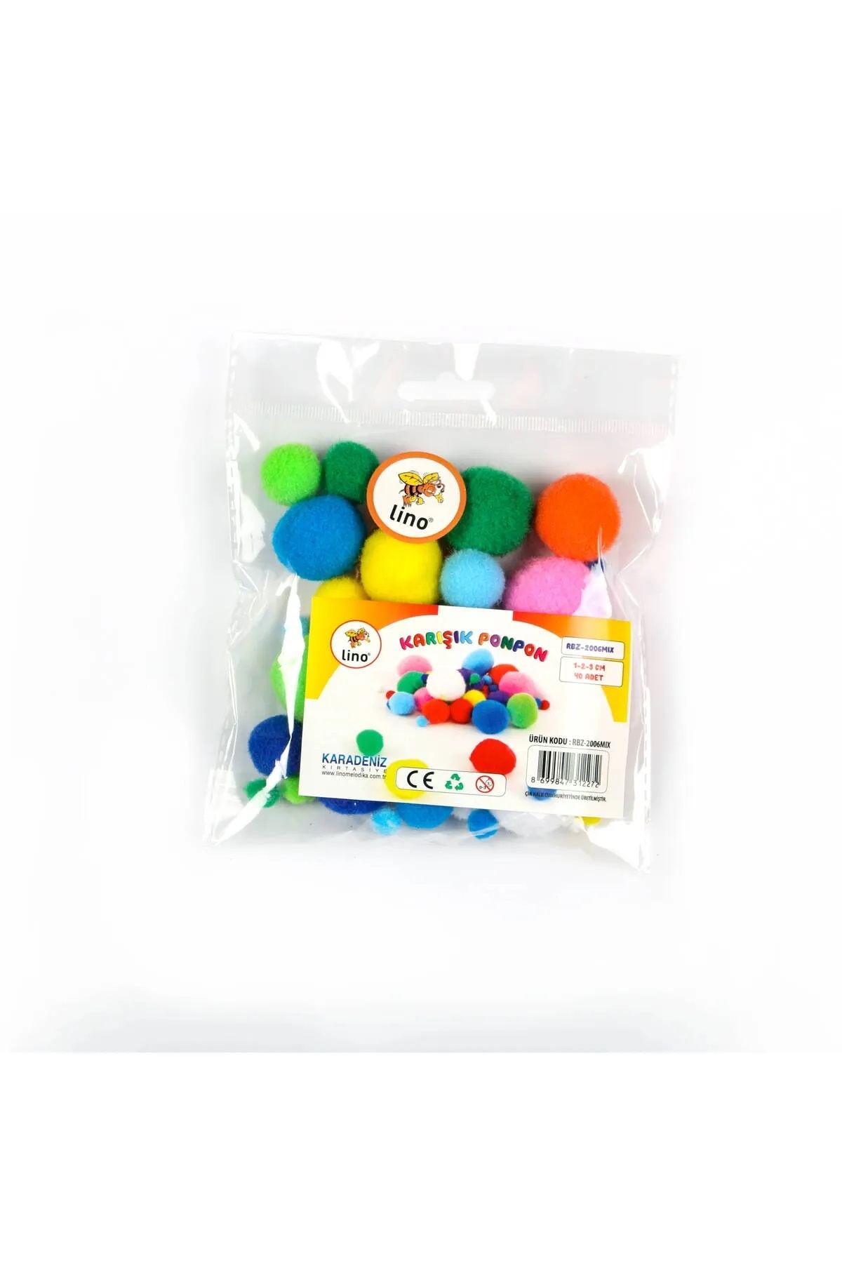 Oynar Göz , Karışık Boy Ponpon, 15 cm’lik Ahşap Dil Çubuğu 3’lü Set