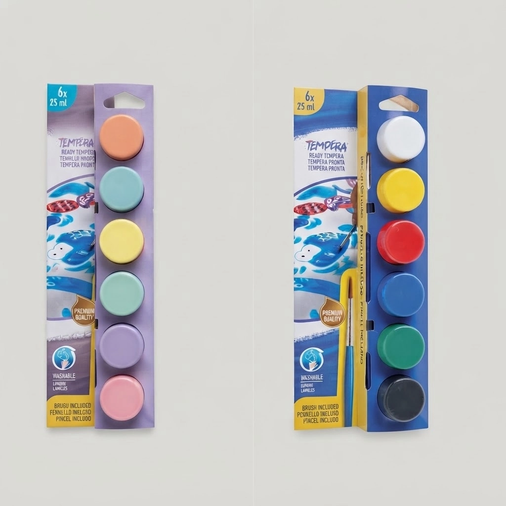 Tempera Yıkanabilir Fırçalı Parmak Boya 25*6 Renk Karışık ve Pastel Renkler